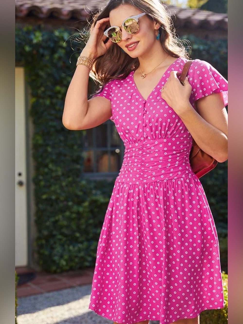 Matilda Jane Brilliant Daydream Moxie Pink Floral Cinched Waist Dress sz XS